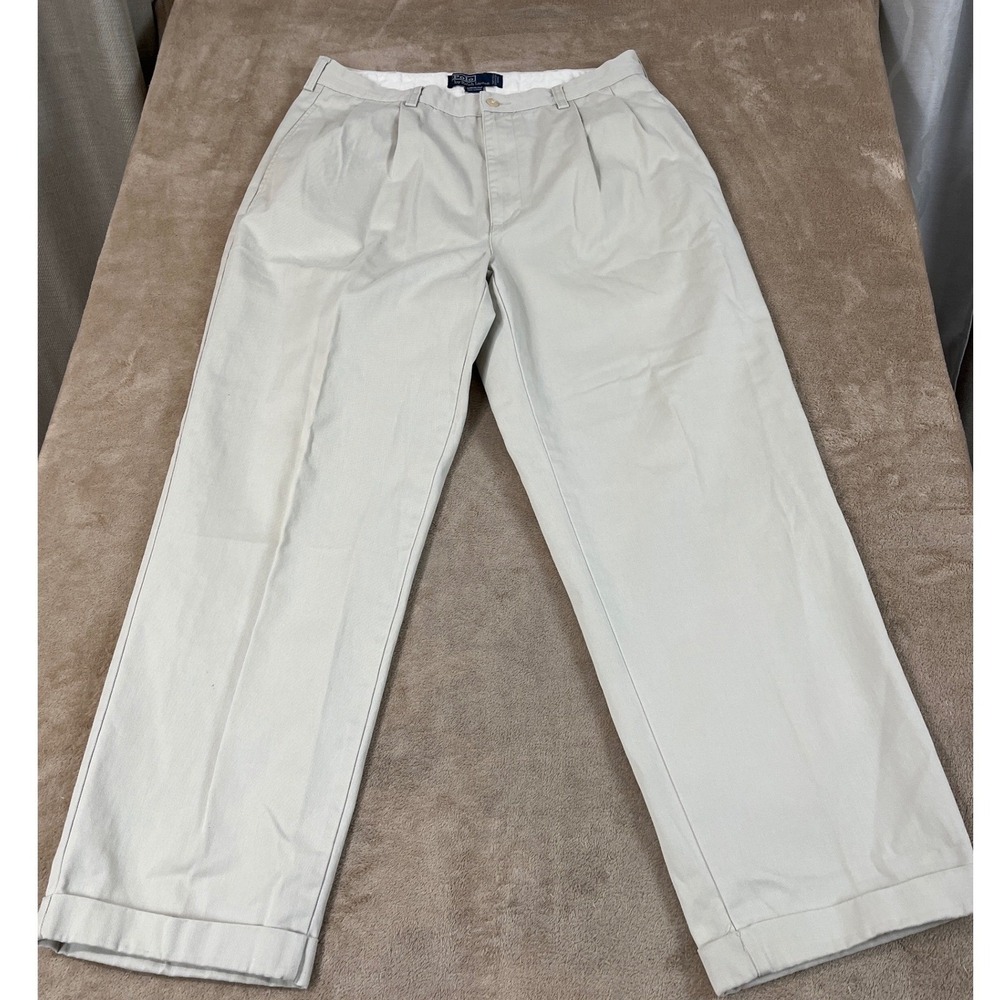 Vintage Polo Ralph Lauren Double Pleated Hammond Pants Mens 34x32(29) Beige EUC